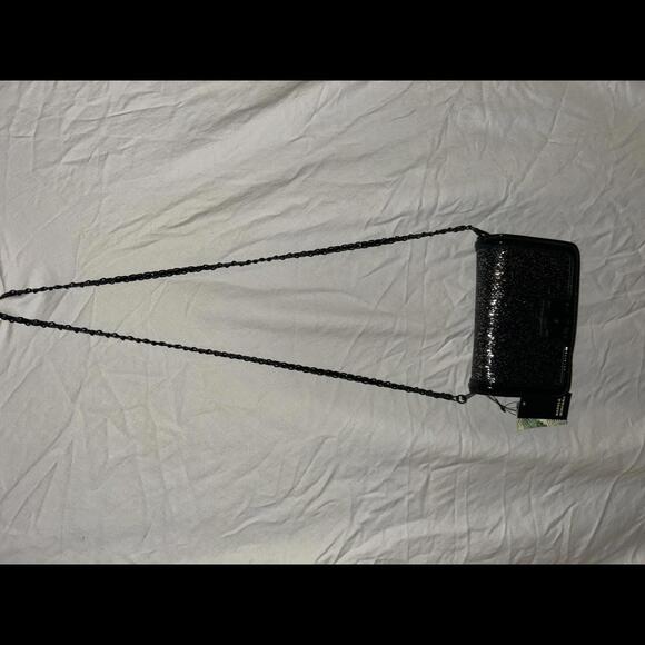 Badgley Mischka Black Glitter Clutch Crossbody with Chain BNWT - Picture 2 of 4